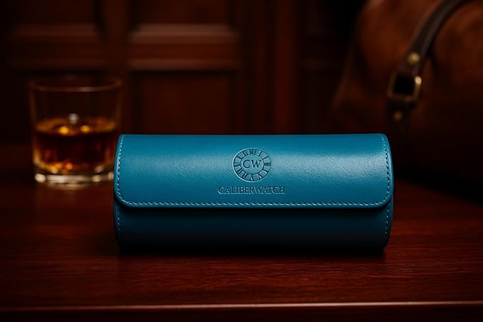 Genuine Napa Leather Watch Roll Travel Case for 3 Watches - Travel Watch Rolls and Leather Watch Display Cases with Velvet Interior - Watch Storage Organizer Men's (Blue 3 Watch Roll Case)