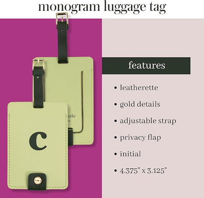Kate Spade New York Leatherette Luggage Tag with Secure Strap, Colorful Suitcase Identifier for Travel, Monogram Bag Tag ID (C)