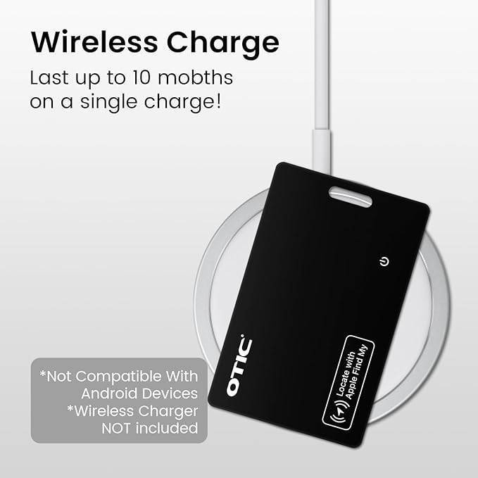 OTIC Wallet Tracker Card, Ultra-Thin 1.7MM Rechargeable Finder, Up to 10-Month Use, Works with Apple Find My (iOS), Locator for Wallet, Luggage, Passport, IP67 Waterproof, 1 Pack