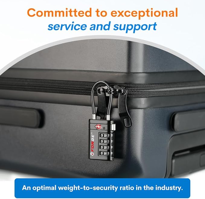 Forge TSA Approved Luggage Locks 4 Digit Combination TSA Travel Locks with TSA008, Open Alert Indicator, Zinc Alloy Body for Luggage, Suitcase, Backpack, and More. Black 4 Locks.