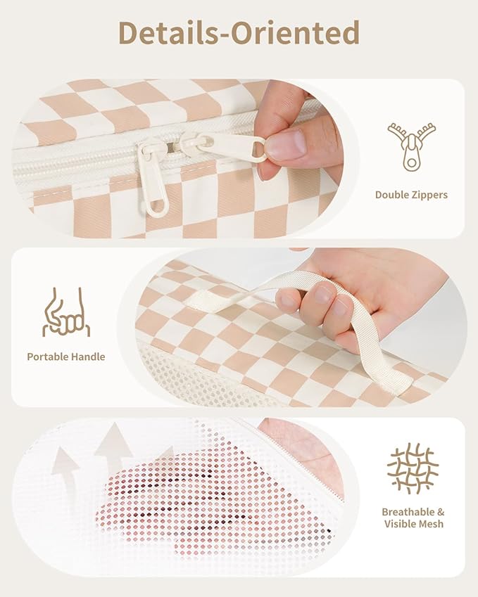 Narwey 7 Set Checkered Packing Cubes for Travel Carry on Suitcase Luggage Organizer Bags for Kids Women Men, Durable Packing Organizers Bag, Travel Essentials Accessories (Light Checkerboard)