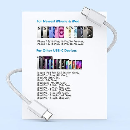 【Apple MFi Certified】Apple iPhone 17/16e/15 Charger Block Fast Charging,3Pack 20W USB C Wall Charger Super Quick Charge USBC to USBC Woven Cable Cord for iPhone 17 16 15 Pro/Pro Max,iPad Pro/Air/Mini