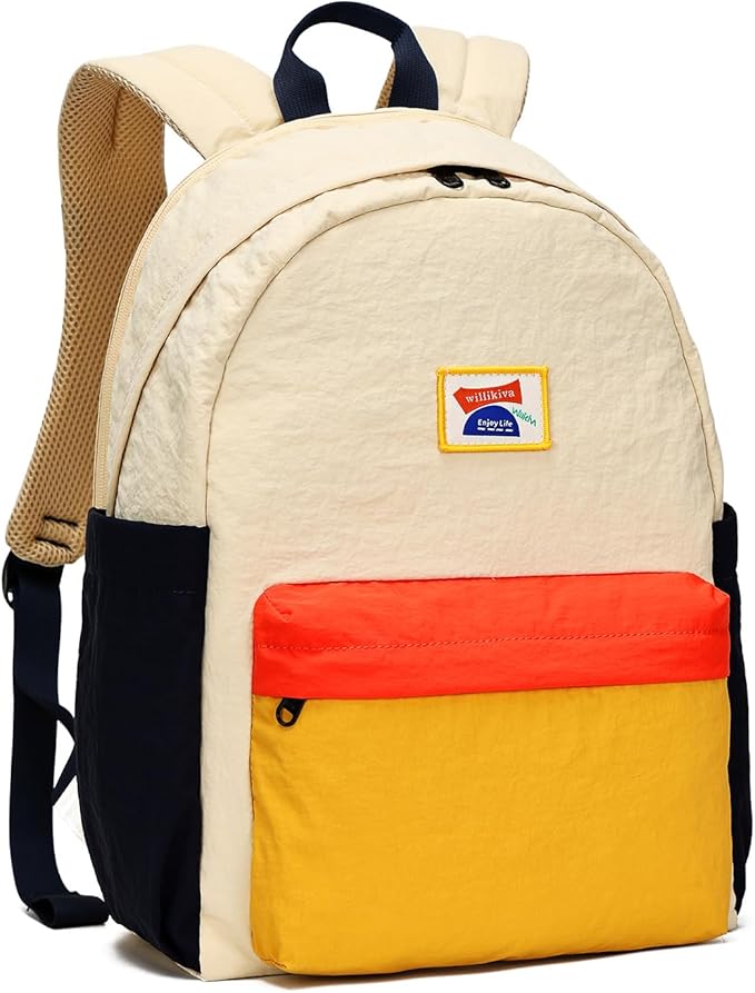 willikiva Kids Backpack for School Boys Girls Teens Toddler Backpack Waterproof Kindergarten Preschool Elementary Bookbag Children Travel Bag(Off White Yellow,Medium)