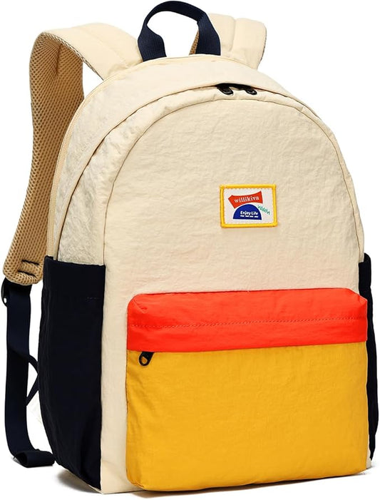 willikiva Kids Backpack for School Boys Girls Teens Toddler Backpack Waterproof Kindergarten Preschool Elementary Bookbag Children Travel Bag(Off White Yellow,Medium)