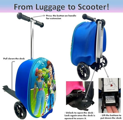 Fast Forward Kid’s Licensed 18" Ride-On Suitcase Scooter - Lightweight Carry-On Foldable Scooter Luggage
