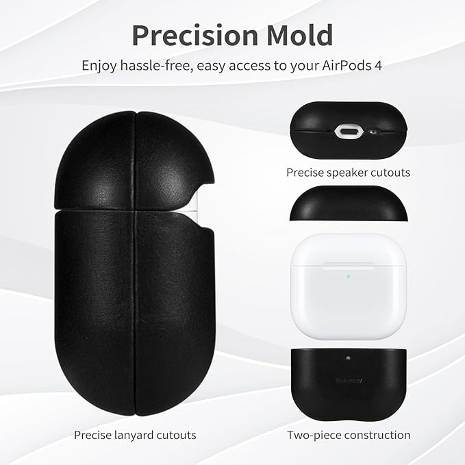 Belemay for AirPods 4 Case, Compatible with MagSafe, Luxury Full-Grain Vegetable-Tanned Smooth Leather, Unique Patina, Comfort Grip, Compatible with AirPods 4th Generation Case (2024) (USB-C), Black