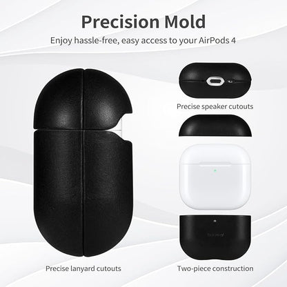 Belemay for AirPods 4 Case, Compatible with MagSafe, Luxury Full-Grain Vegetable-Tanned Smooth Leather, Unique Patina, Comfort Grip, Compatible with AirPods 4th Generation Case (2024) (USB-C), Black