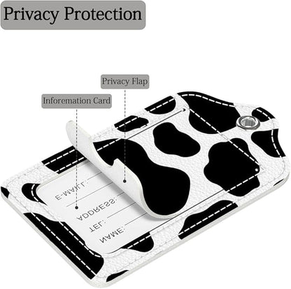 Funny PU Leather Luggage Tags 2-Pack Fantasy Cow Skin Cute Pattern Suitable for Suitcase Stainless Steel Loop and Address Card Essential for Cruise and Airport Travel for Men and Women