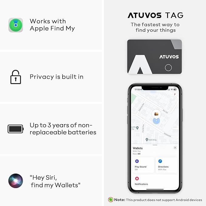 ATUVOS Blueooth Tracker Slim, Smart Air-Tag Wallet Card Ultra Thin 2 Packs Compatible with Apple Find My App (iOS Only), Item Locator for Luggage, Keys, Passport, Bags, IP67 Waterproof