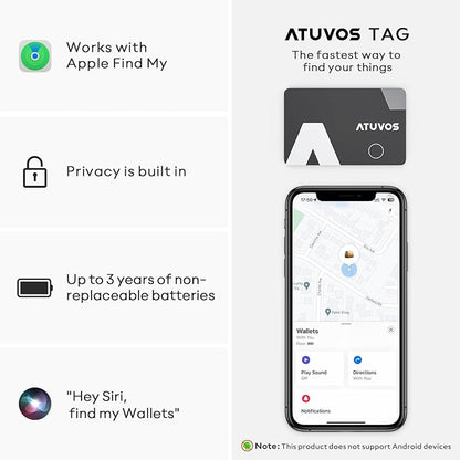 ATUVOS Blueooth Tracker Slim, Smart Air-Tag Wallet Card Ultra Thin 2 Packs Compatible with Apple Find My App (iOS Only), Item Locator for Luggage, Keys, Passport, Bags, IP67 Waterproof