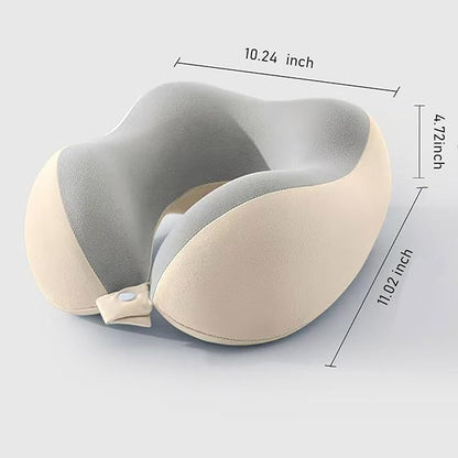 Ergonomic U-Shaped Memory Foam Neck Pillow for Travel & Office with Carry Pouch, Provides Neck Support for Airplane, Train, Anti-Sideturn Sleep (Beige+Gray)