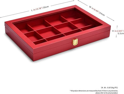 Oirlv 12 Gird Jewelry Tray with Acrylic Lid Premium Leather Jewelry Organizer Box Transparent Lid Bracelet Bangle Storage Case for Women Gift