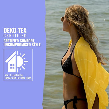 Beach Towel 100% Cotton Turkish Beach Towel Adult 38x70 Inch Pre-washed Absorbent Extra Large|Sand Free Quick Dry BathTowels|Lightweight Blanket|Travel Cruise Camping Spa Gym Yoga Sports Towel|Yellow