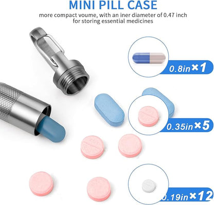 TISUR Small Titanium Pill Case, Keychain Pill Holder Travel Pill Box Container,Portable Pill Organizer Waterproof Metal Case Bottle (Gray Titanium Small - 1.06 inch)