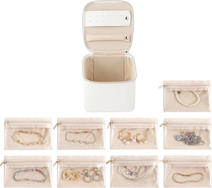 GUKA Travel Jewelry Box, Jewelry Case, Jewelry Holder Organizer, 9 Pcs Travel Jewelry Organizer Bag, Portable Versatile Ring Earring Storage, for Larger Accessories, Gifts for Women and Girls