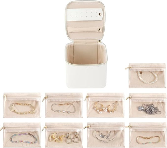GUKA Travel Jewelry Box, Jewelry Case, Jewelry Holder Organizer, 9 Pcs Travel Jewelry Organizer Bag, Portable Versatile Ring Earring Storage, for Larger Accessories, Gifts for Women and Girls