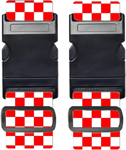 Nuxovilar Luggage Straps of 2 Set Red White Checkered Pattern, 1.96x90.5 inches - Luggage Straps for Suitcases, Suitable for Road Trips, Business Travel, Daily Commute