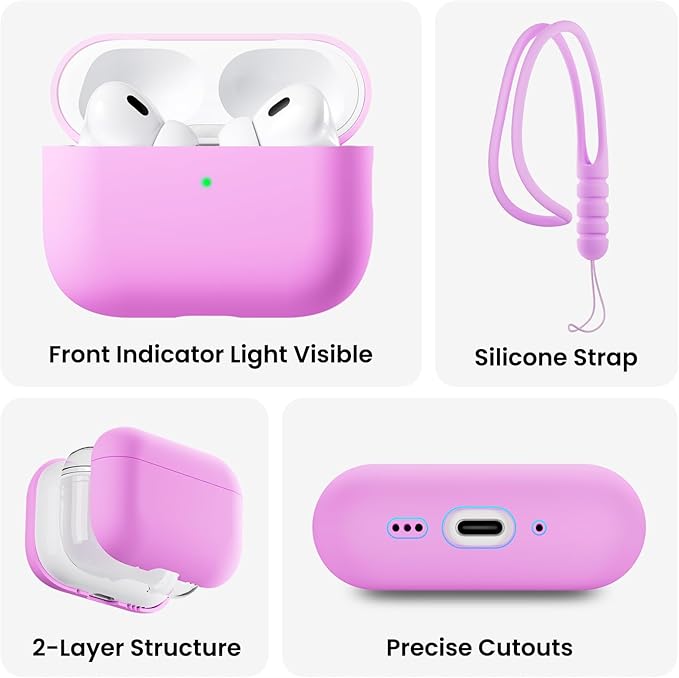ORNARTO Compatible with AirPods Pro 3 Case 2025, Full Protective Hybrid Silicone for AirPods Pro 3rd Generation Case, Front LED Visible Skin Cover-Cherry Blossom