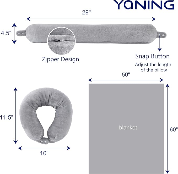 2 in 1 Travel Blanket, Soft Warm Blanket with Cozy Neck Pillow Case, Portable Blanket Set for Airplane, Camping, Car (Grey)