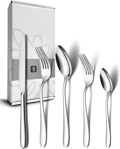 40 Piece Silverware Set for 8, Stainless Steel Flatware Set, Cutlery Sets with Mirror Finish, Dishwasher Safe, Modern Kitchen Forks, Spoons, Knives, Eating Utensil Sets