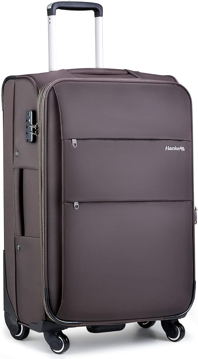 Hanke 24 Inch Expandable Luggage Large Suitcases with Wheels Softside Checked Luggage Rolling Suitcase with Lock Lightweight Travel Luggage for Men and Women 24 Inch Luggage.(Coffee)