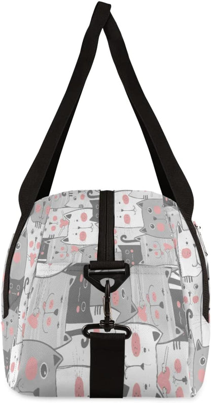 Custom Your Name Lovely Grey Cats Heart Personalized Text Gym Duffle Bag for Kids,Sports Bag for Teens Boys & Girls Small Waterproof Overnight Weekender Carry Practice Travel Bag