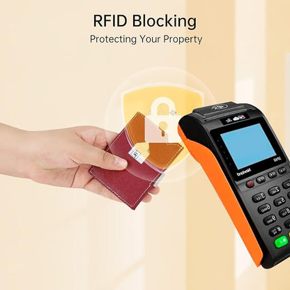 Men's Wallet, Genuine Leather RFID Blocking Slim Money Clip Wallet Minimalist Front Pocket Tri-Fold Money Clip Credit Card Holder with Present Box Red