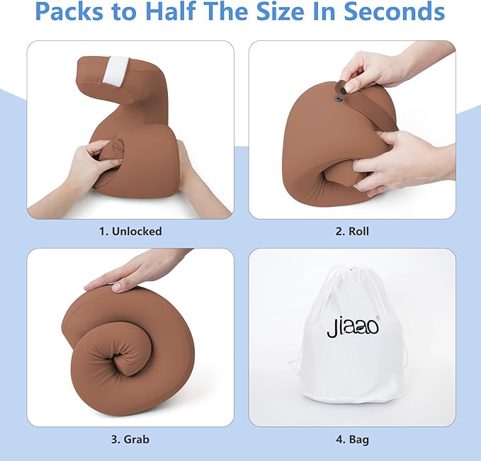 jiaao Neck Pillow Airplane, Memory Foam Travel Neck Pillows for Long Flight, 3D Eye Masks, Ear Plugs and Portable Drawstring Bag, Napping Pillow for Home, Road Trips, Sleep Rest and Travel Use