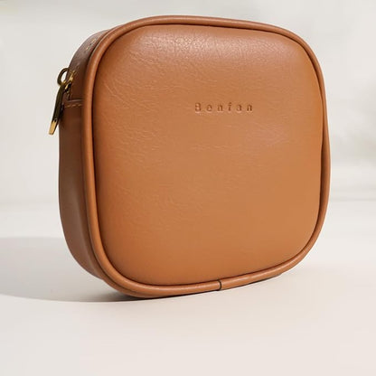 Leather Cosmetic Bag for Women Small Zipper Makeup Bag for Purse Waterproof Travel Makeup Organizer Charger Storage Pouch Color Brown