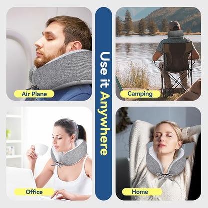 Memory Foam Neck Pillow for Travel Adjustable Airplane Pillow 100 Percent Memory Foam Ergonomic Support for Sleeping on Flights Cars Office Home Use for Adults Men Women