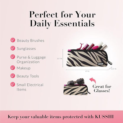 KUSSHI Neoprene Zipper Makeup Brush Pouch and Travel Pencil Case for Beauty Tools, Pencils, Brushes & Small Accessories - Makeup Brush Bag Pouch for Organization and Travel Items (Zebra/Fuchsia)