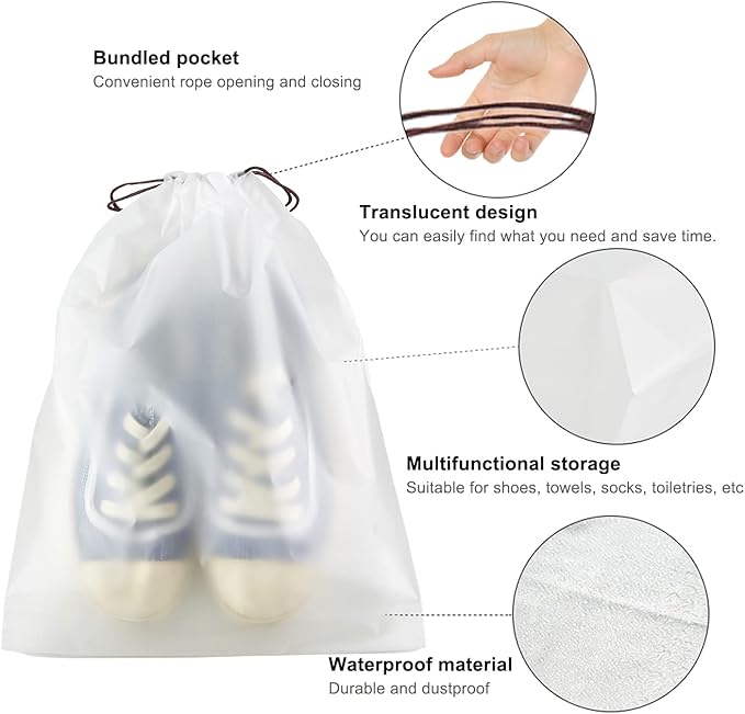 100 Pcs clear Shoe Bags for Travel,11.8“ x 15.7”,Drawstring Travel Shoe Bags for Packing，Waterproof Dustproof Portable Travel Shoe Storage Bag for Men and Women