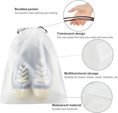 100 Pcs clear Shoe Bags for Travel,11.8“ x 15.7”,Drawstring Travel Shoe Bags for Packing，Waterproof Dustproof Portable Travel Shoe Storage Bag for Men and Women