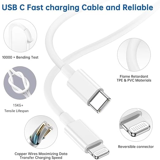 iPhone Charger Fast Charging,iPhone Fast Charger 2Pack USB C Wall Apple Charger Block Adapter 6FT USB C to Lightning Cable Cord Compatible with iPhone 14 Pro Max/14 Plus/13 Pro/12 Mini/11/XS/XR/X,iPad