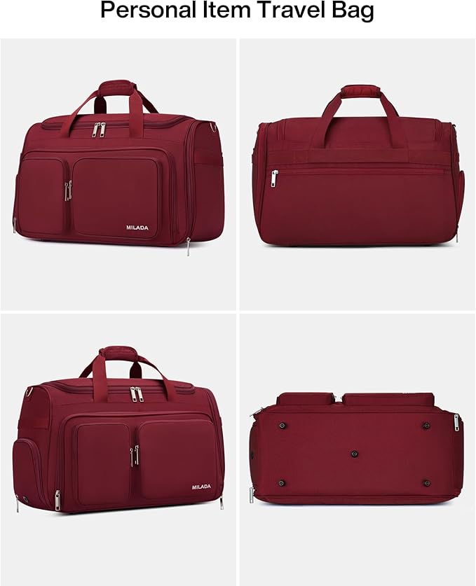 MILADA Carry On Luggage Bags for Travel Large Foldable Duffle Bag for Travel Lightweight Personal Bags for Airplanes Weekend Overnight Bags for Women Mens Travel Bag, Burgundy