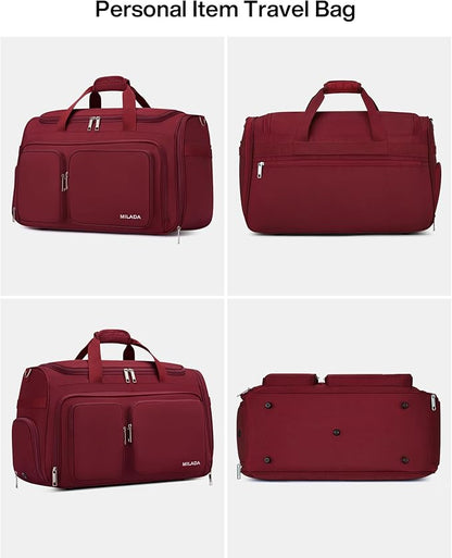 MILADA Carry On Luggage Bags for Travel Large Foldable Duffle Bag for Travel Lightweight Personal Bags for Airplanes Weekend Overnight Bags for Women Mens Travel Bag, Burgundy