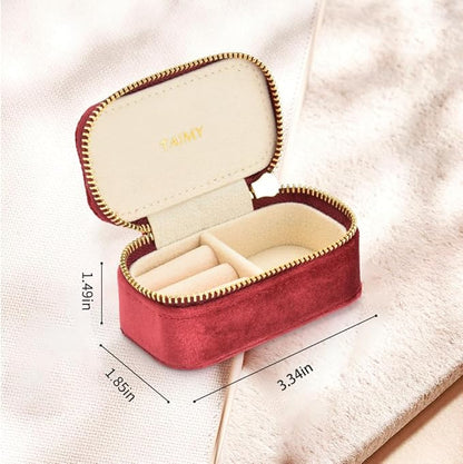 TAIMY Small Travel Jewelry Case, Mini Tiny Plush Velvet Jewelry Box for Women and Girls, Pocket Size Jewelry holder organizer for Rings Earrings and Small Items(Burgundy)