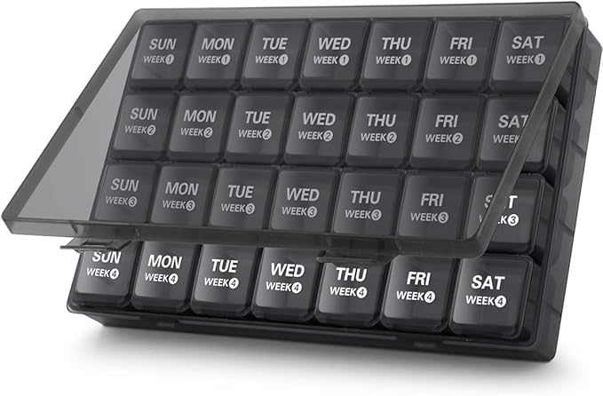 TookMag Monthly Pill Organizer 28 Day Pill Box, Large Medicine Pill Organizer 4 Weeks, One Month Pill Box Pill Case Travel Pill Organizer with Dust-Proof Container for Pills/Vitamin/Supplements