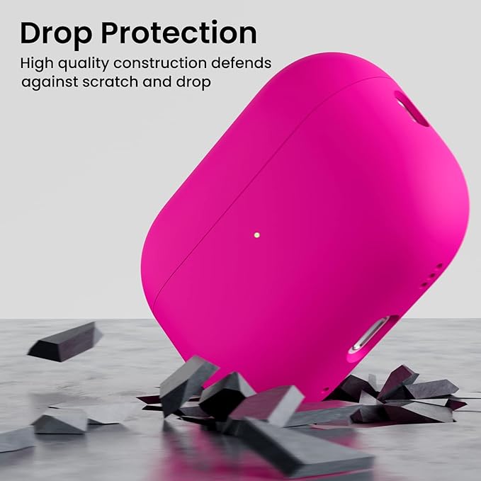 ORNARTO Compatible with AirPods Pro 2 Case 2022, Full Protective Hybrid Silicone for AirPods Pro 2nd Generation Case, Front LED Visible Skin Cover-Hot Pink