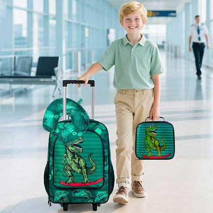 AGSDON 5 Piece Kids Luggage Set for Boys, Cute Rolling Wheels Suitcase for Toddler, Children Travel Carry on Suitcase-Dinosaur