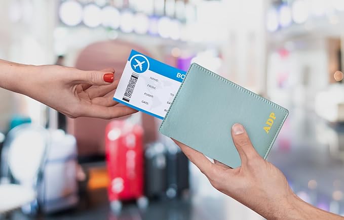 Personalized Monogrammed Chambray Leather RFID Passport Wallet