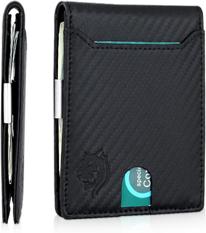 Mens Wallet | 11 Credit Card Holder | Built-In Money Clip | Slim Minimalist | RFID Blocking | Premium Leather | Gift for Him, Carbon, SNM097
