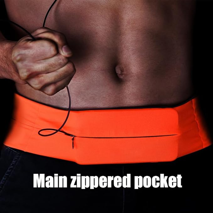 Running Belt for Women & Men, Runners Fanny Pack.Pockets with Zippers.hidden money belt for travel. Slim Thin Elastic Waistband.Marathon Jogger Sport Workout Fitness Exercise Gym Phone Holder Belt.
