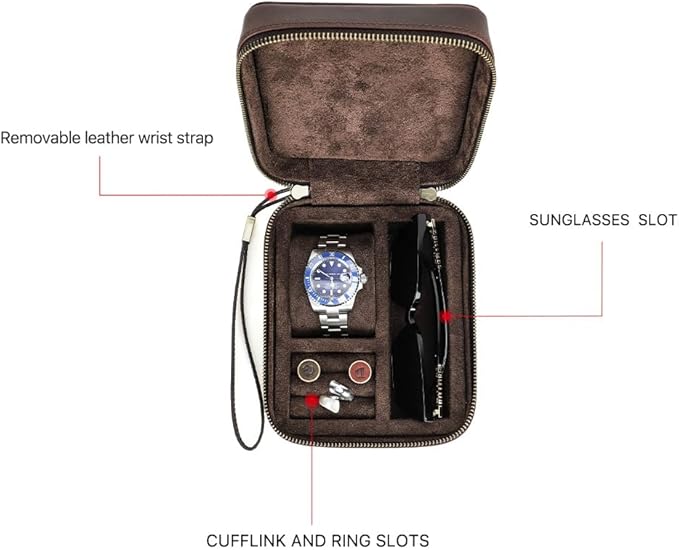 CONTACTS Cufflinks Box Leather Watch Case Glasses Holder for Men Travel Jewelry Storage Organizer Small Padded Tray for Cufflinks Watch Band Sunglasses Rings Studs