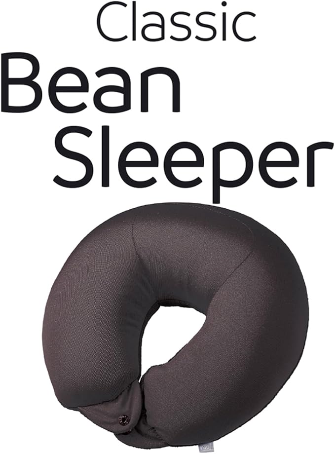 Classic Bean Sleeper, Comfortable Travel Pillow Filled with Micro Polybeans, Neck Pillow for Uninterrupted Sleep, Ideal for Airplane, Bus, Car, and Train, Travel Essentials, Black