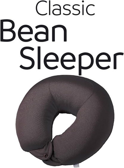 Classic Bean Sleeper, Comfortable Travel Pillow Filled with Micro Polybeans, Neck Pillow for Uninterrupted Sleep, Ideal for Airplane, Bus, Car, and Train, Travel Essentials, Black