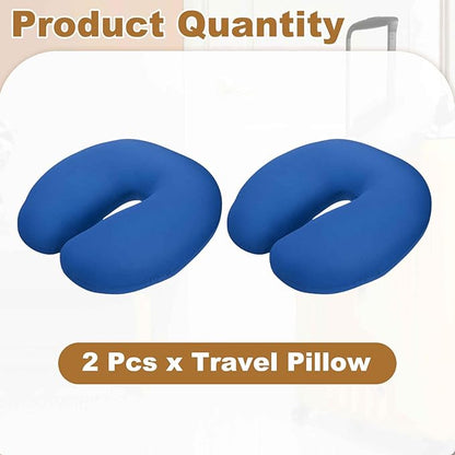 HARFINGTON 2pcs Travel Pillow Airplane Neck Pillow U-Shaped Filled with Foam Beads Stuffable Classic for Sleeping Neck Chin Lumbar Support, Blue