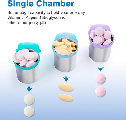 Weekly Stainless Steel Pill Organizer 7 Day, Magnetic Refrigerator Mountable Pill Box Case with Silicone-Sealed Lid for Travel, Waterproof Medicine Container, Portable Daliy Pill Holder