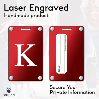 Premium 3-Layer Aluminum Luggage Tags by Fortuna - Easy to Claim, Laser-Engraved, Plastic-Free, and Eco-Friendly Luggage Tag Holders, 2-Pack, Red (K)