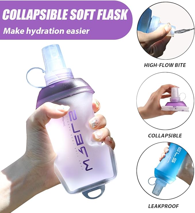200ml/350ml/500ml Collapsible Soft Flask,BPA Free Folding Soft Water Bottle with Hanging Ring,Lightweight TPU Hydration Flask for Running Marathon Cycling Hiking(350ml-2 Packs)